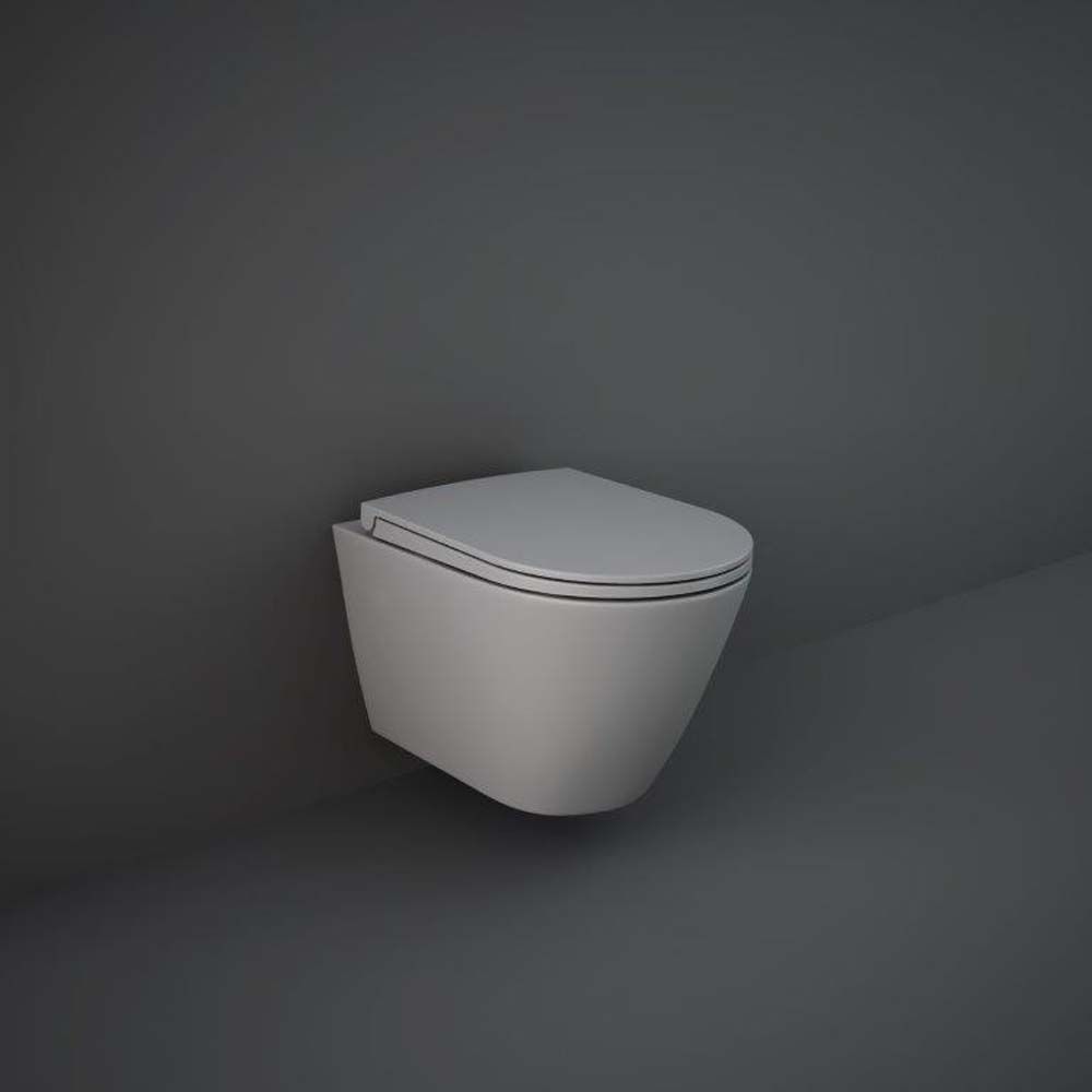 RAK Feeling - Matt Grey Modern Rimless Wall Hung Toilet with Soft Close Seat