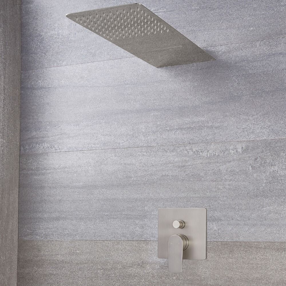 Milano Ashurst - Brushed Nickel Shower with Diverter and Waterblade Shower Head (2 Outlet)