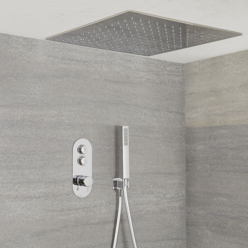 Milano Orta - Chrome Thermostatic Shower with Recessed Shower Head and Hand Shower (2 Outlet)