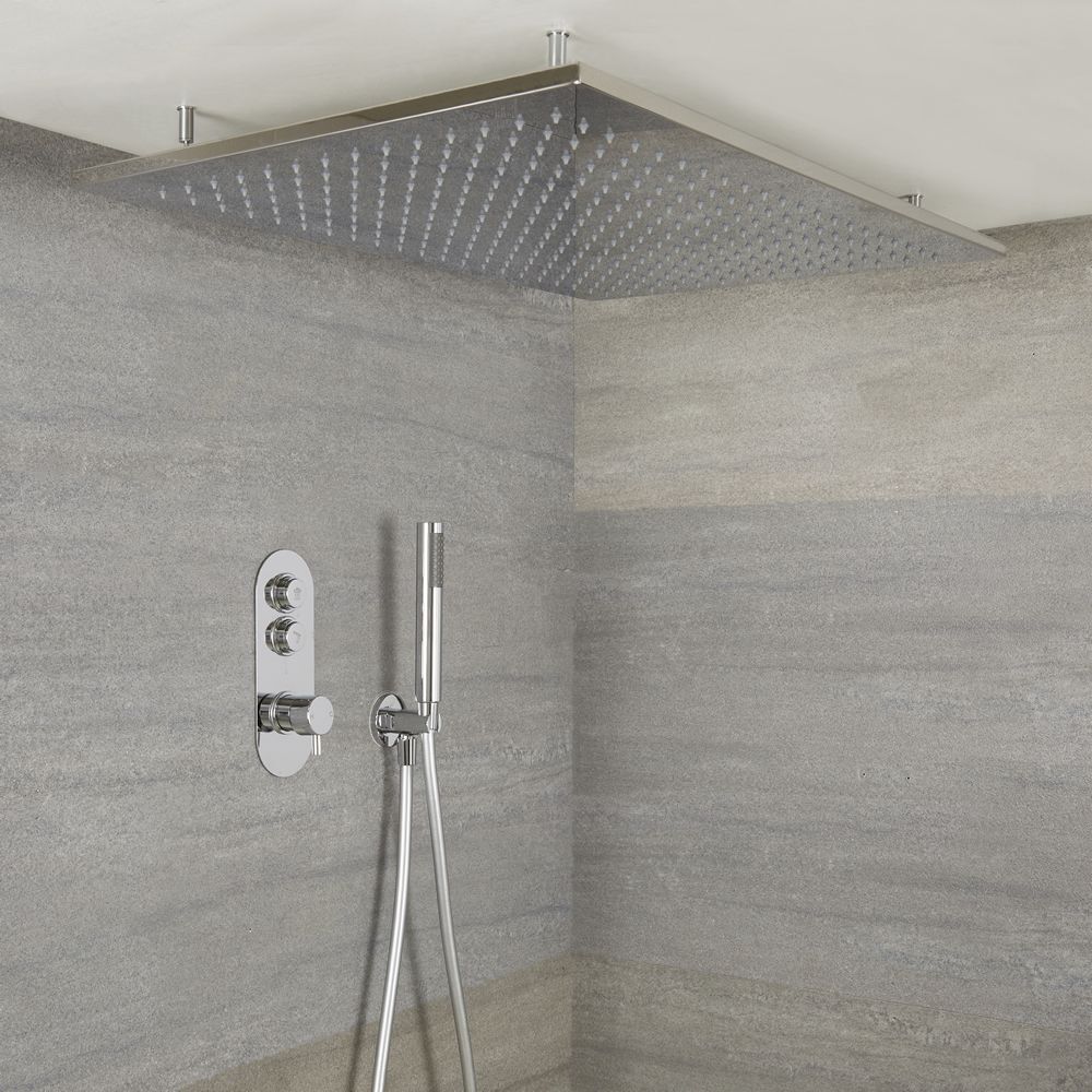 Milano Orta - Chrome Thermostatic Shower with Large Shower Head and Hand Shower (2 Outlet)