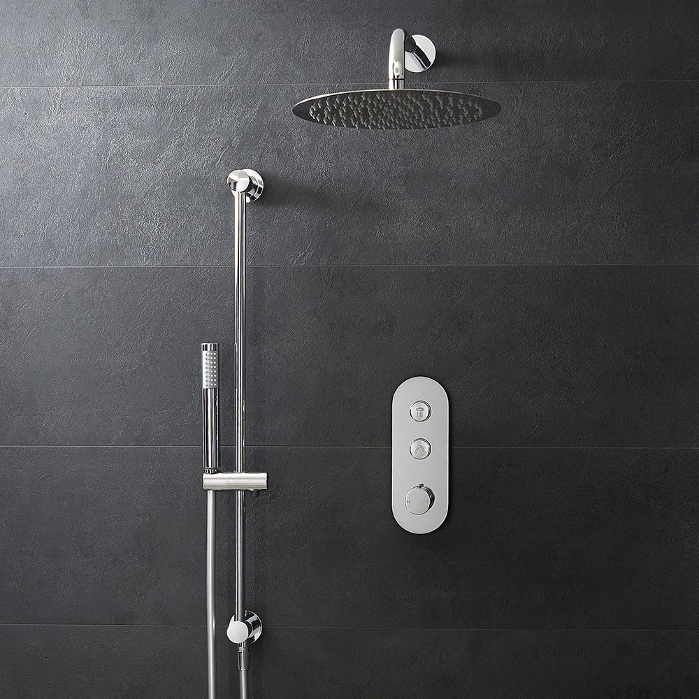 Milano Orta - Chrome Thermostatic Push Button Shower with Shower Head (2 Outlet)  - Choice of Hand Shower