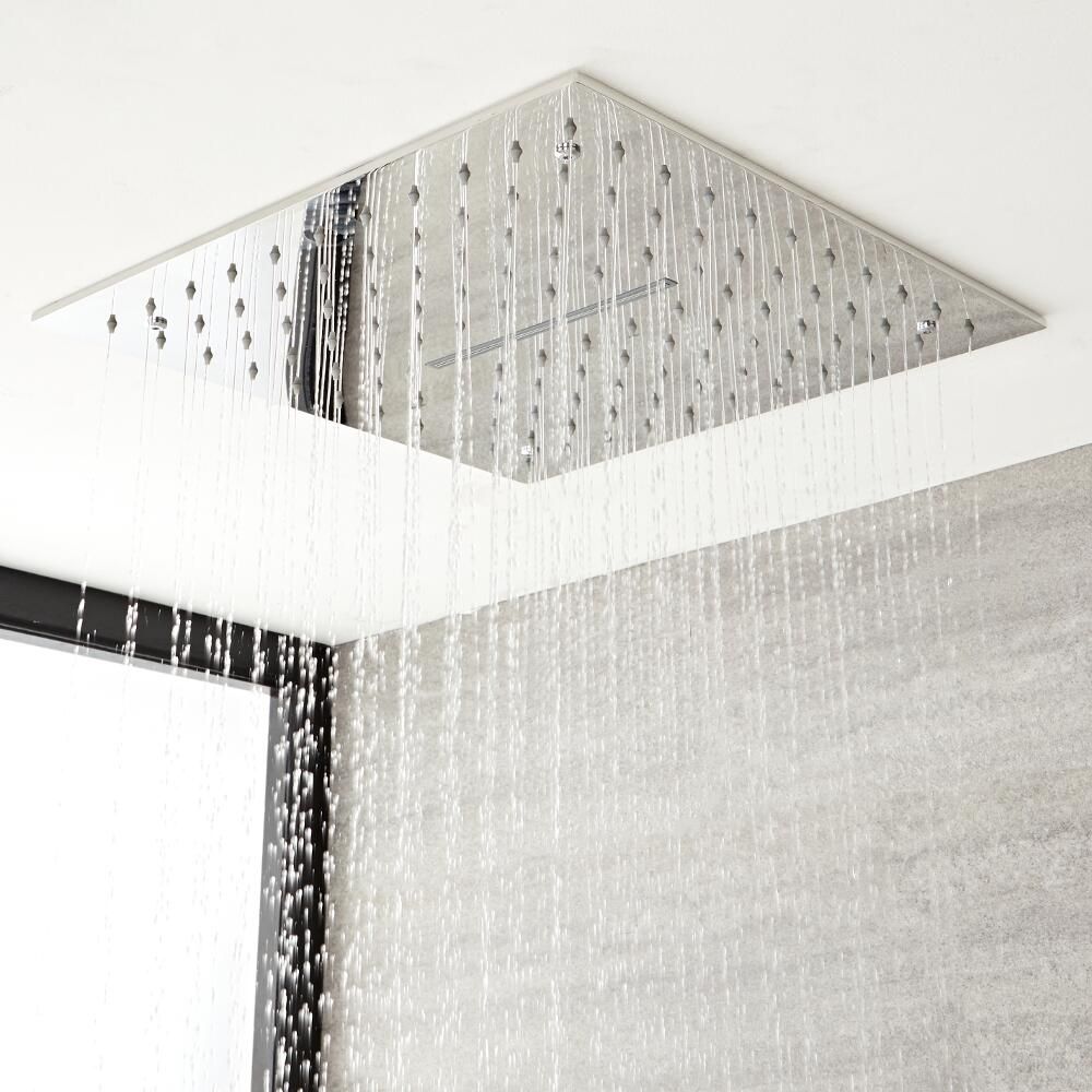 Milano Arvo - Modern 400mm Square Ceiling Mounted Recessed Shower Head with Water Blade - Polished Chrome