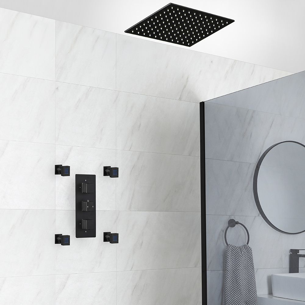 Milano Preto - Black Thermostatic Shower with Recessed Shower Head and Body Jets (2 Outlet)