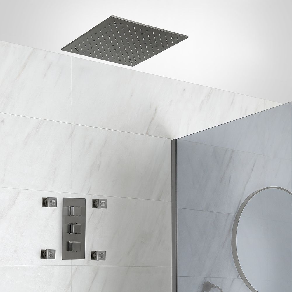 Milano Orno - Gun Metal Grey Thermostatic Shower with Recessed Shower Head and Body Jets (2 Outlet)