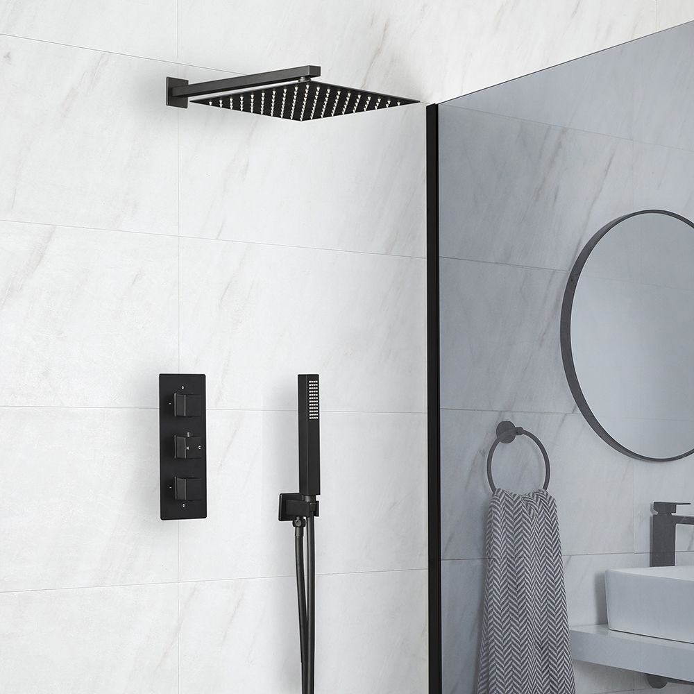 Milano Preto - Black Thermostatic Shower with Shower Head and Hand Shower (2 Outlet)