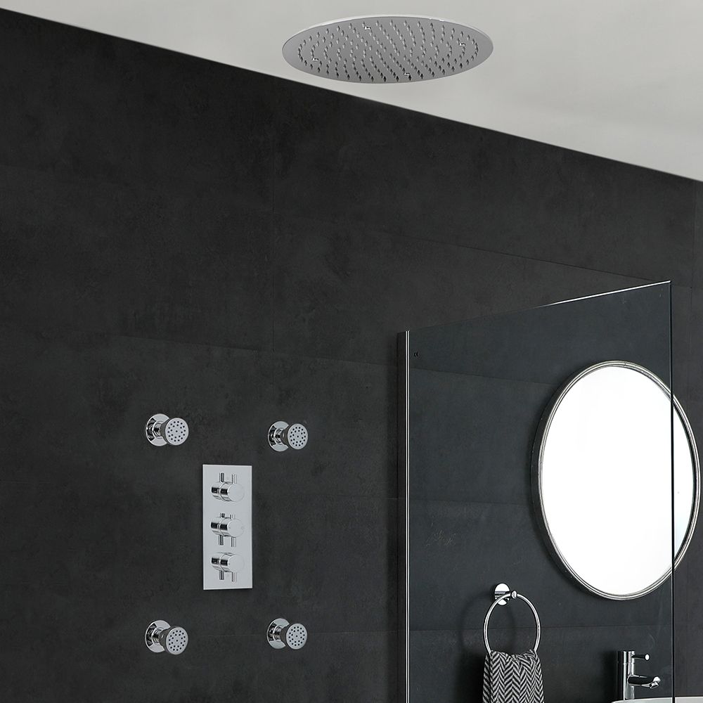 Milano Mirage - Chrome Thermostatic Shower with Recessed Shower Head and Body Jets (2 Outlet)