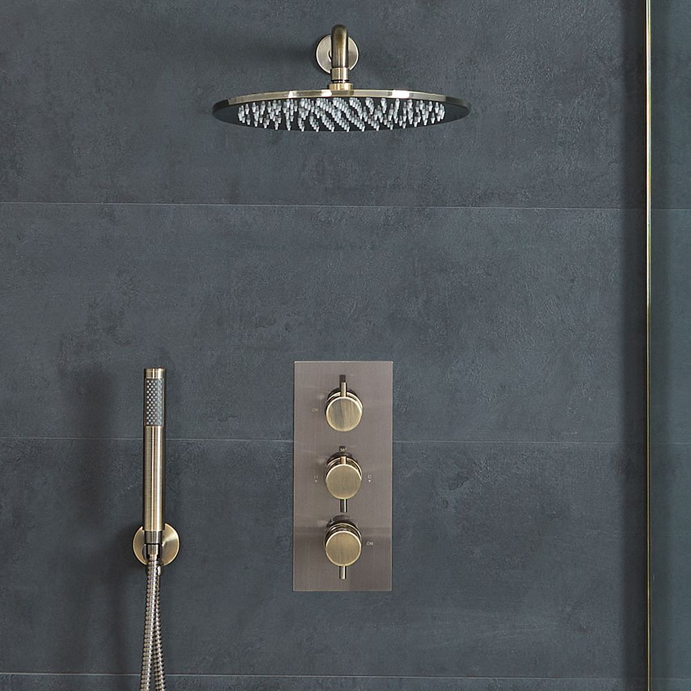 Milano Clarus - Thermostatic Shower with Shower Head and Hand Shower - Brushed Brass (2 Outlet)