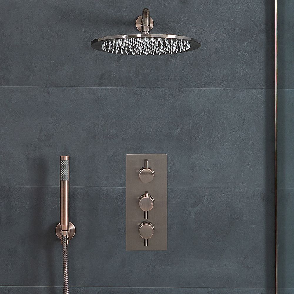 Milano Amara - Thermostatic Shower with Shower Head and Hand Shower - Brushed Copper