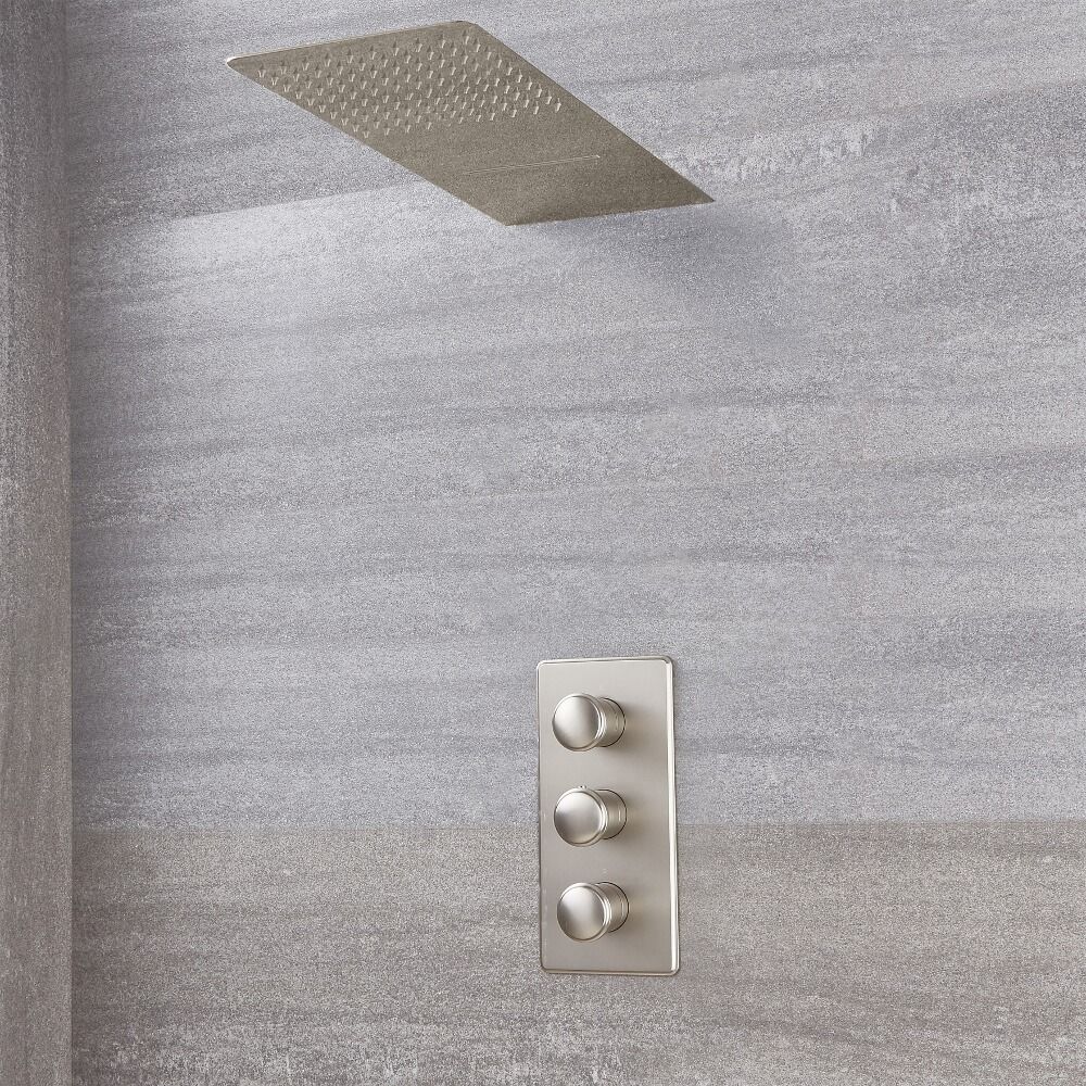 Milano Ashurst - Brushed Nickel Thermostatic Shower with Waterblade Shower Head (2 Outlet)