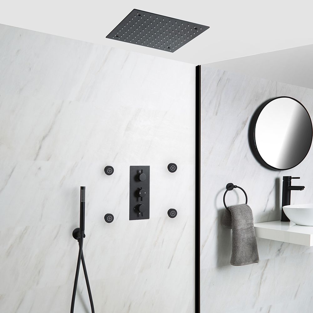 Milano Nero - Black Thermostatic Shower with Diverter, Recessed Shower Head, Hand Shower and Body Jets (3 Outlet)