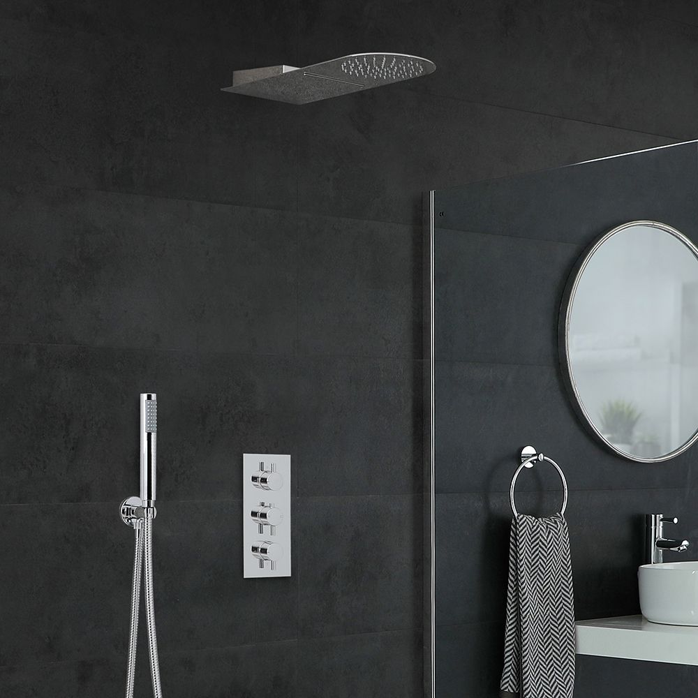 Milano Mirage - Chrome Thermostatic Shower with Diverter, Waterblade Shower Head and Hand Shower (3 Outlet)