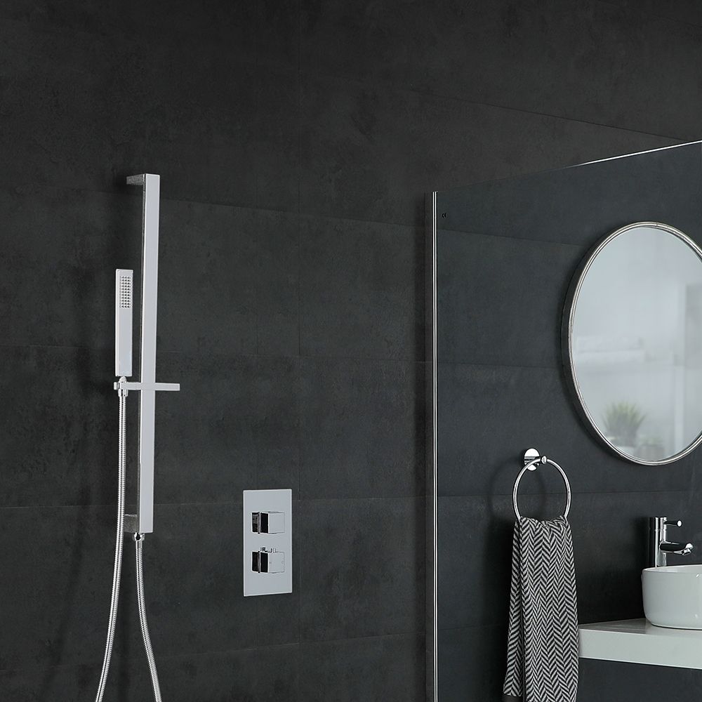 Milano Arvo - Chrome Thermostatic Shower with Square Hand Shower and Riser Rail (1 Outlet)