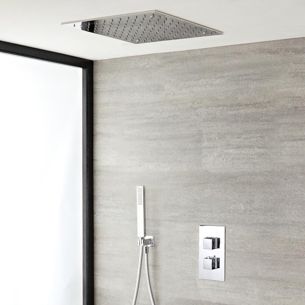 Milano Arvo - Chrome Thermostatic Shower with Diverter, Hand Shower and Recessed Shower Head (2 Outlet)