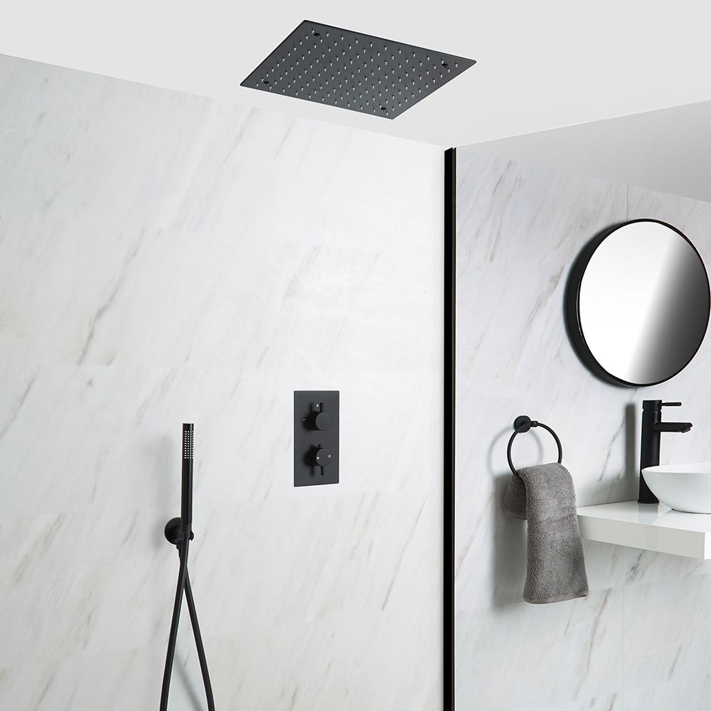 Milano Nero - Black Thermostatic Shower with Diverter, Recessed Shower Head and Hand Shower (2 Outlet)
