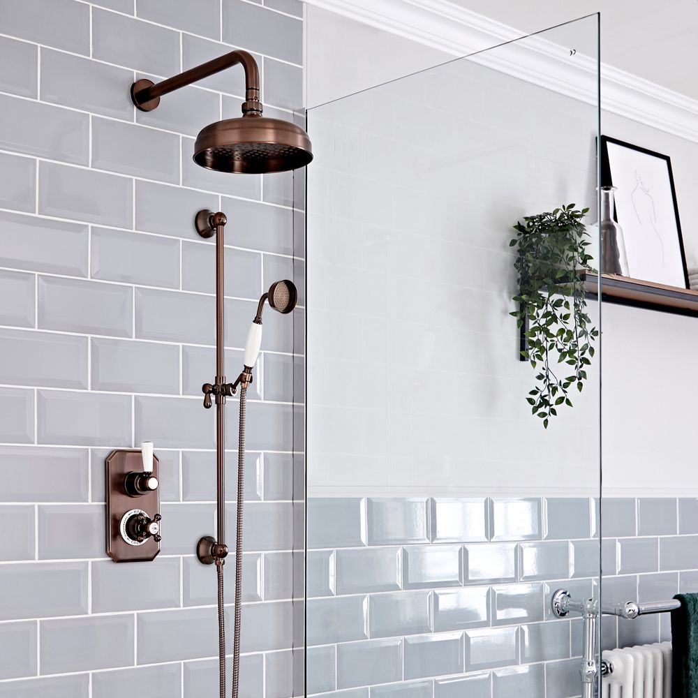 Milano Elizabeth - Oil Rubbed Bronze Traditional Thermostatic Shower with Diverter, Shower Head, Hand Shower and Riser Rail (2 Outlet)