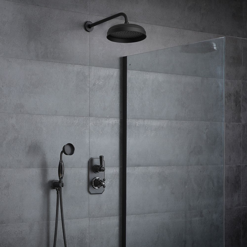 Milano Elizabeth - Black Traditional Thermostatic Shower with Diverter, Shower Head and Hand Shower (2 Outlet)