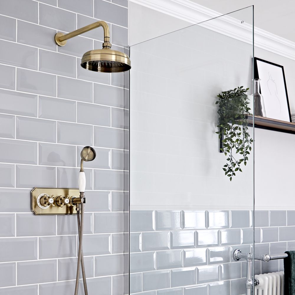 Milano Elizabeth - Brushed Gold Traditional Thermostatic Shower with Diverter, Shower Head and Hand Shower (2 Outlet)