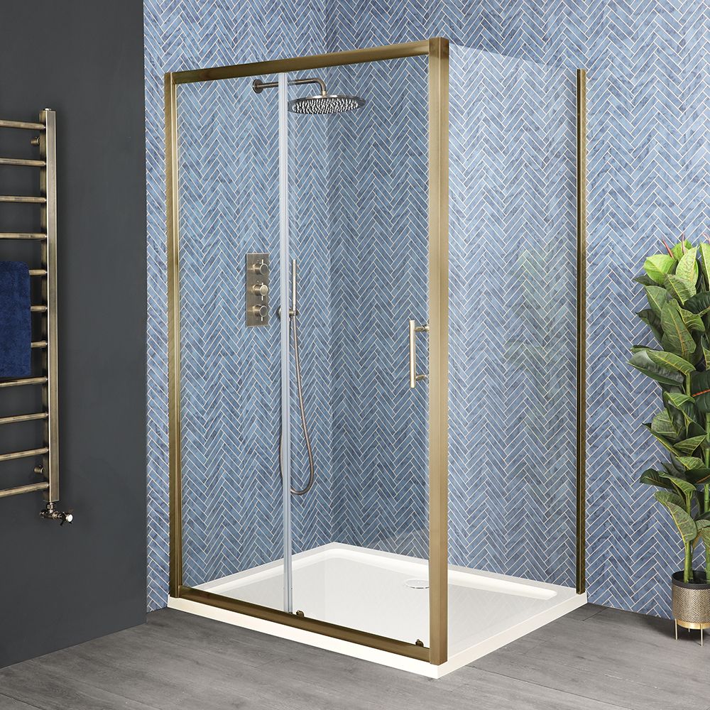 Milano Monet - Antique Brass Sliding Shower Door - Choice of Sizes and Side Panel