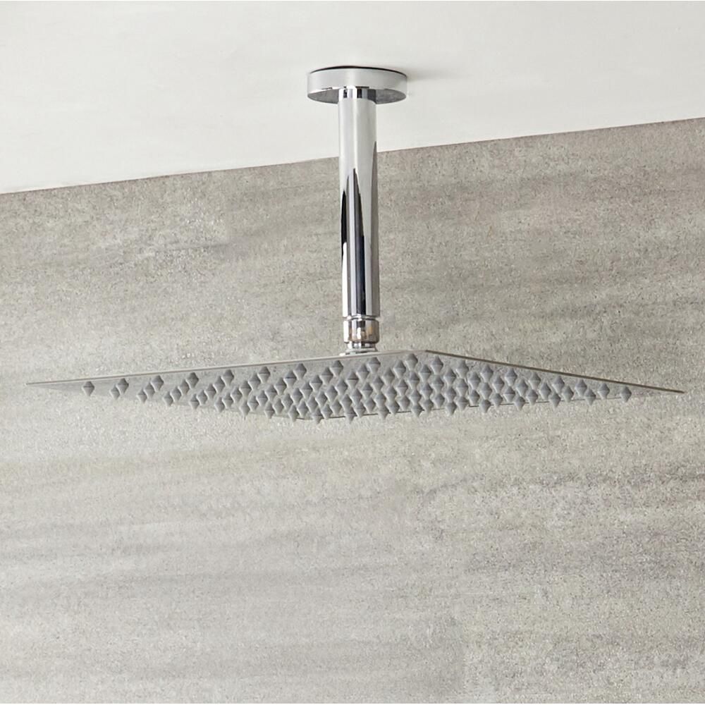 Milano Arvo - Modern Square 400mm Slim Shower Head with Ceiling Mounted Arm - Chrome