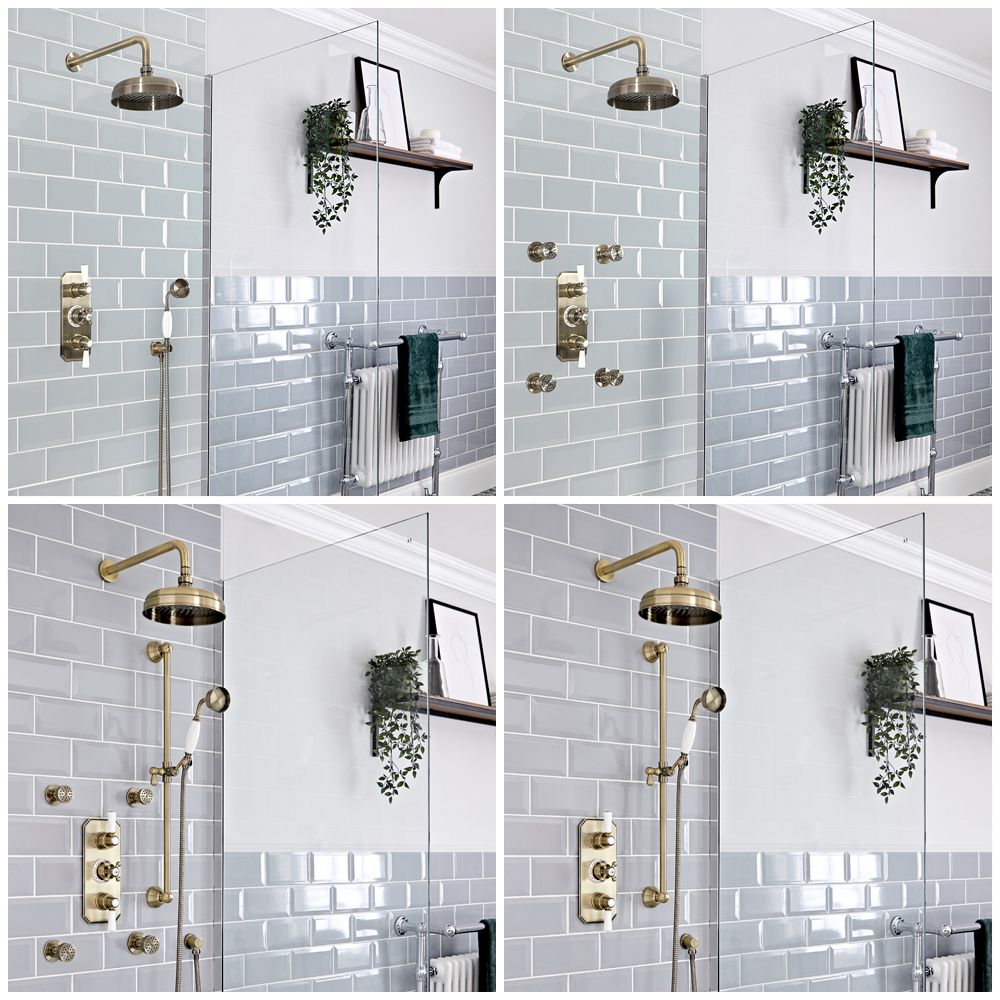 Milano Elizabeth - Brushed Gold Thermostatic Shower System - Choice of Outlets