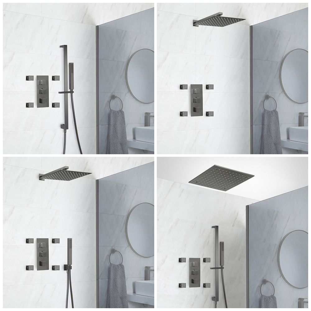 Milano Orno - Gun Metal Grey Thermostatic Shower System - Choice of Outlets