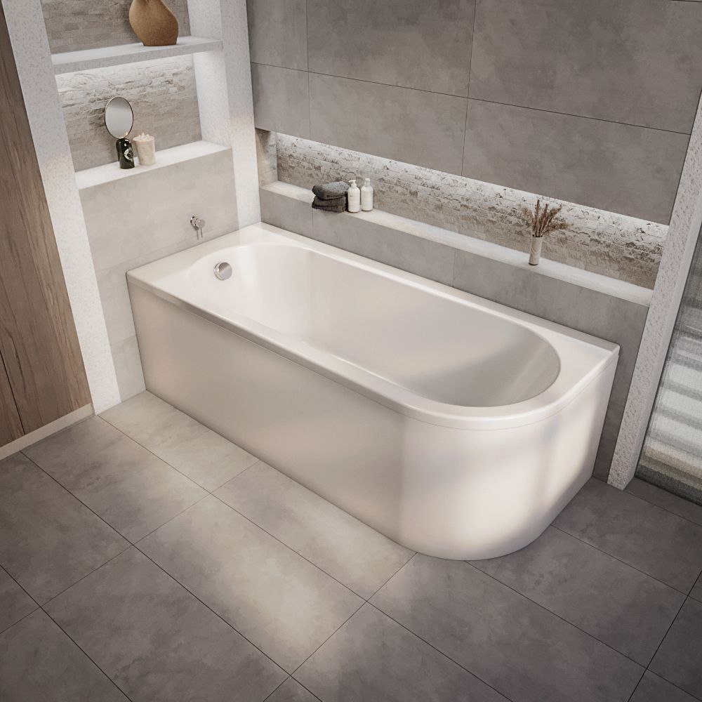 Milano Overton - 1700mm x 725mm Modern J-Shaped Corner Bath - Left / Right Hand Options