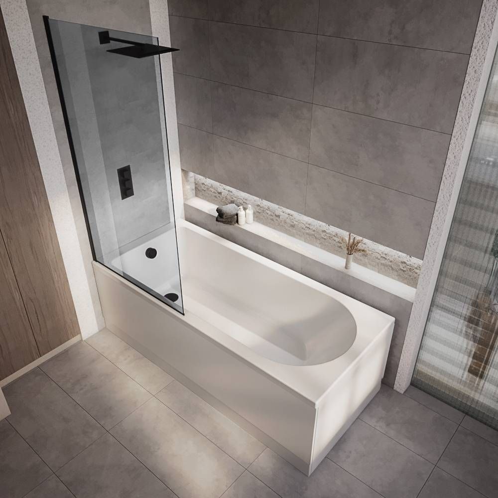 Milano Ballam - Modern Round Single Ended Shower Bath with Smoked Glass Bath Screen - Choice of Size and Panels