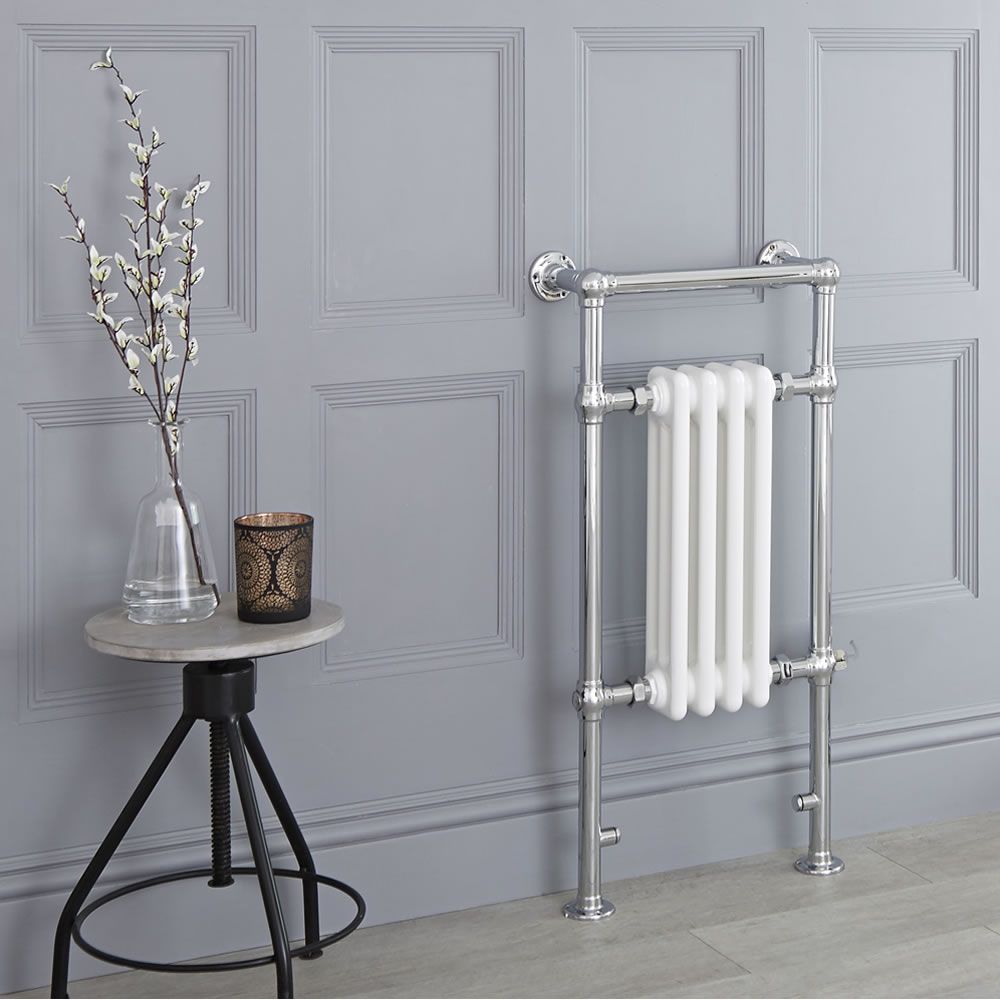 Milano Elizabeth - White and Chrome Traditional Electric Heated Towel Rail - 930mm x 450mm