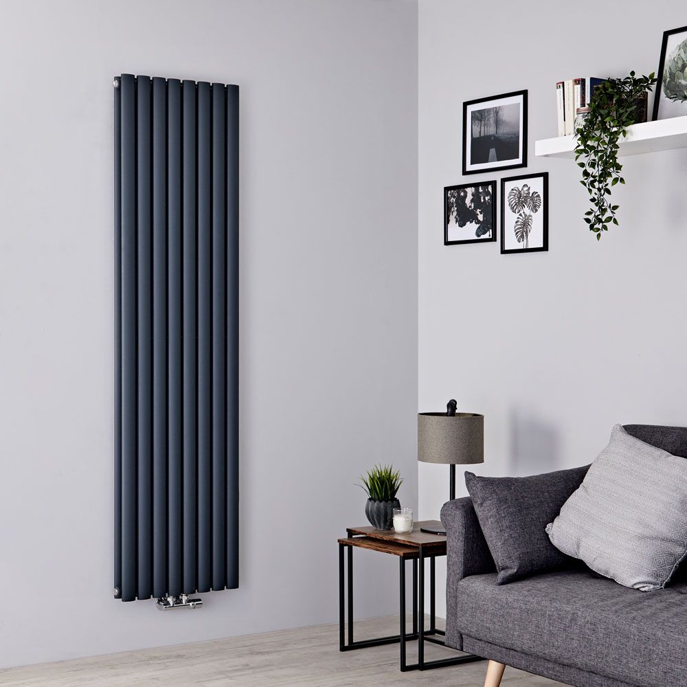 Milano Aruba Flow - Anthracite Vertical Middle Connection Designer Radiator - 1780mm x 472mm (Double Panel)