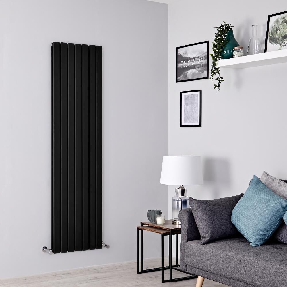 Milano Alpha - Black Flat Panel Vertical Designer Radiator - 1780mm x 490mm (Double Panel)