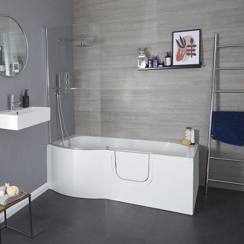 Milano Merso - 1675mm x 850mm Easy Access Walk-In Shower Bath with Screen - Left and Right Hand Options