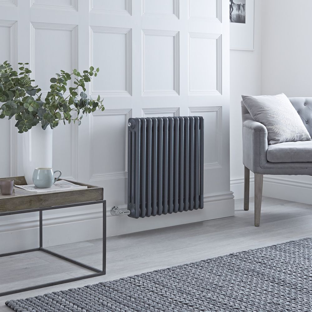Milano Windsor - Traditional Anthracite Horizontal Triple Column Electric Radiator - 600mm x 605mm - with Choice of Wi-Fi Thermostat