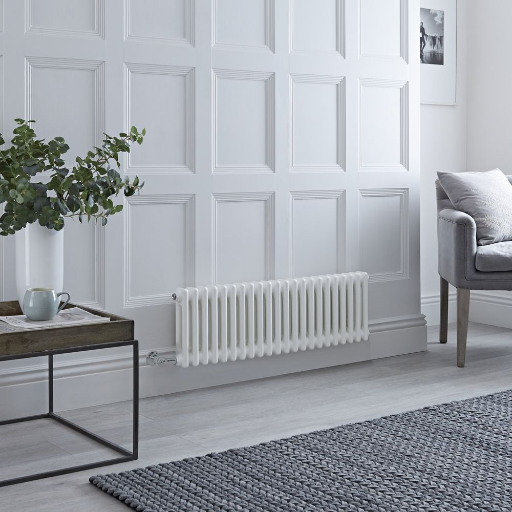 Milano Windsor - Traditional White Horizontal Double Column Electric Radiator - 300mm x 1010mm - with Choice of Wi-Fi Thermostat