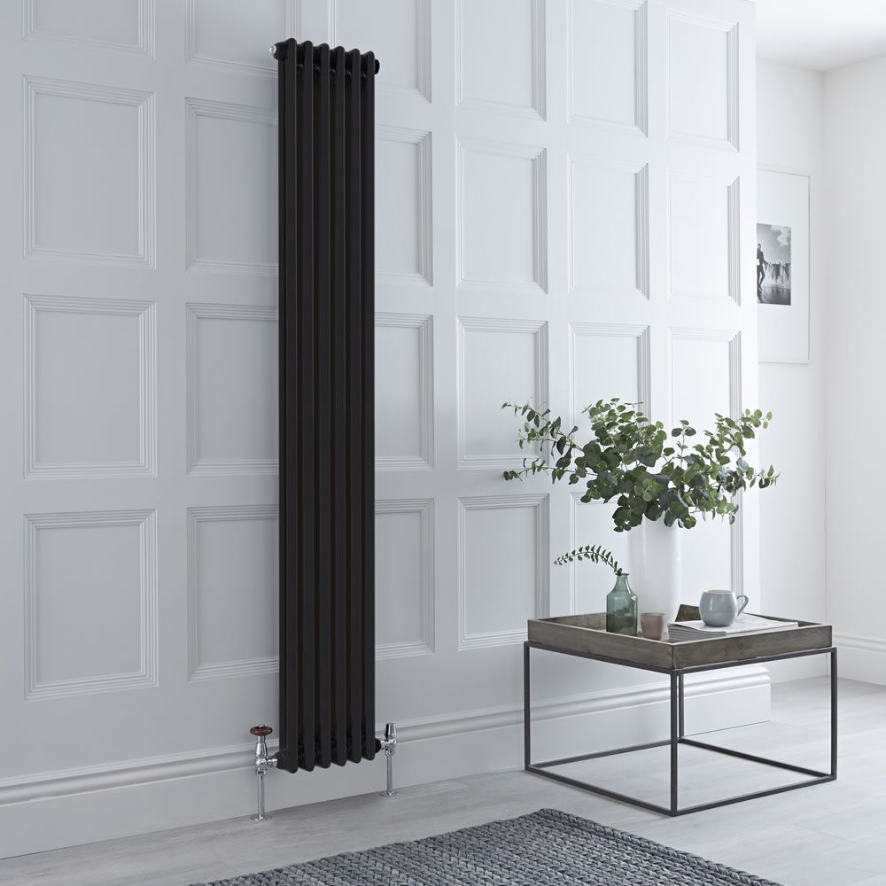 Milano Windsor - Black 1800mm Vertical Traditional Double Column Radiator - Choice of Size and Feet