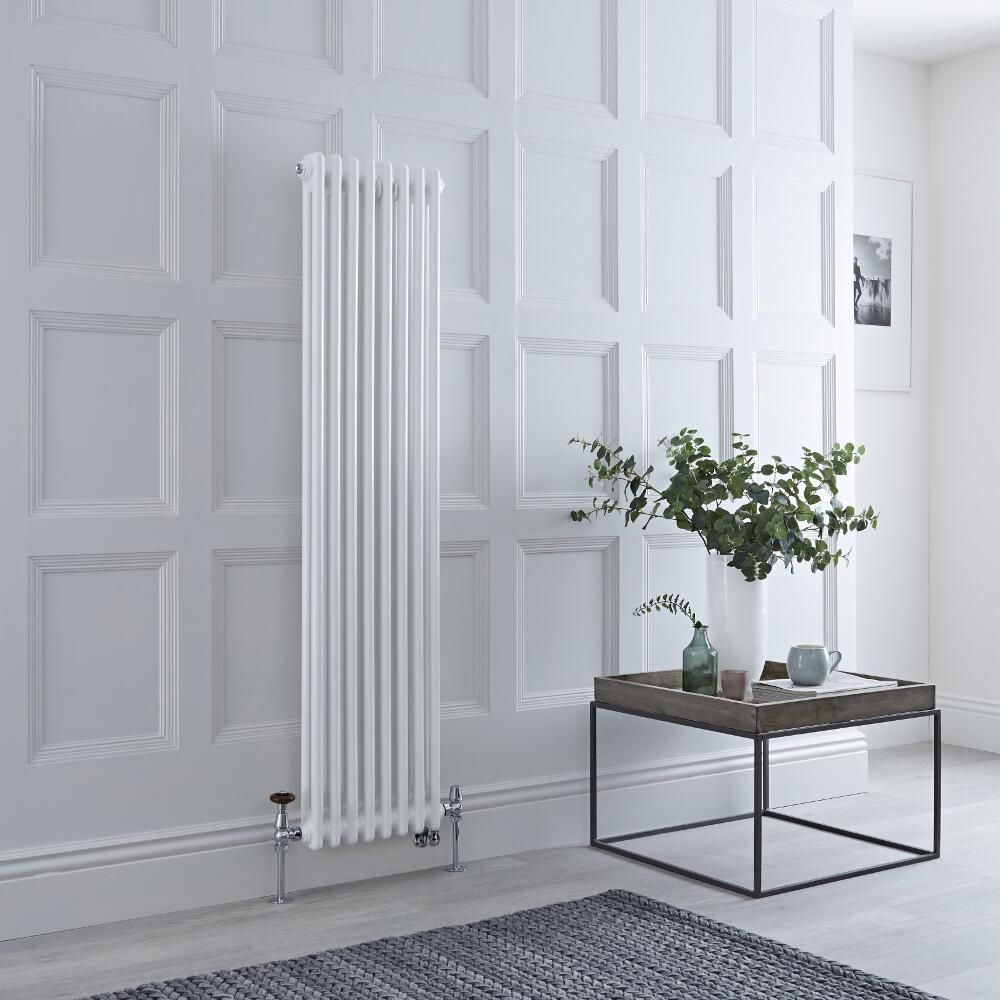 Milano Windsor - White Vertical Dual Fuel Traditional Column Radiator - 1500mm x 380mm (Double Column) - Choice of Valve and Wi-Fi Thermostat