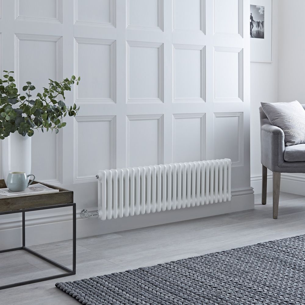 Milano Windsor - Traditional White Horizontal Double Column Electric Radiator - 300mm x 1190mm - with Choice of Wi-Fi Thermostat