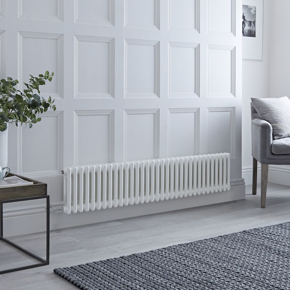 Milano Windsor - Traditional White Horizontal Double Column Electric Radiator - 300mm x 1505mm - with Choice of Wi-Fi Thermostat
