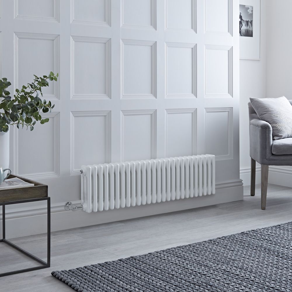 Milano Windsor - Traditional White Horizontal Triple Column Electric Radiator - 300mm x 1190mm - with Choice of Wi-Fi Thermostat