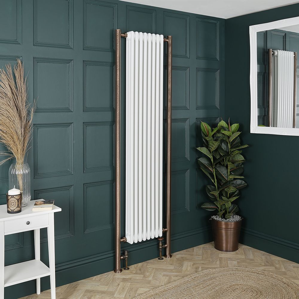 Milano Windsor - White Vertical Traditional Triple Column Radiator - Choice of Size and Extension Pipe Colour