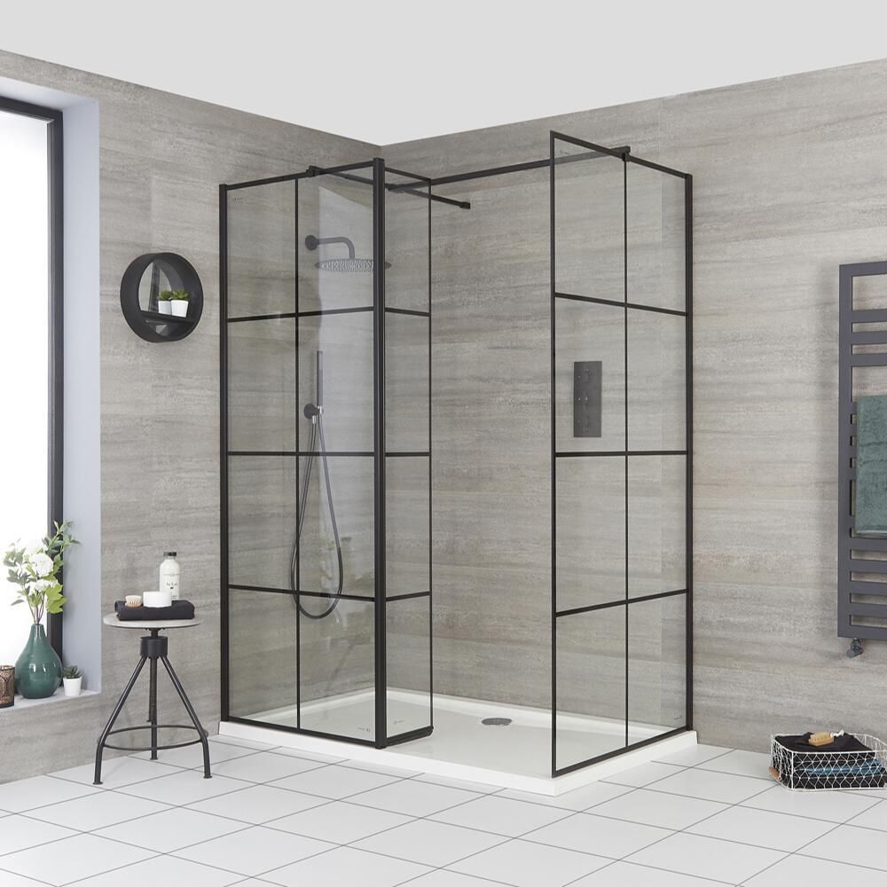 Milano Barq - Corner Walk-In Shower Enclosure with Tray - Choice of Sizes and Hinged Return Panel Option