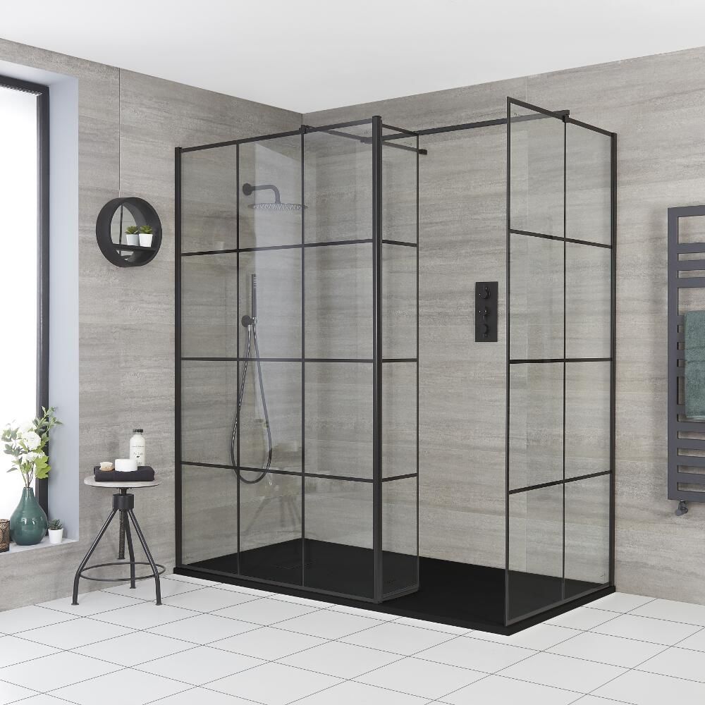 Milano Barq - Corner Walk-In Shower Enclosure with Slate Tray - Choice of Sizes and Hinged Return Panel Option
