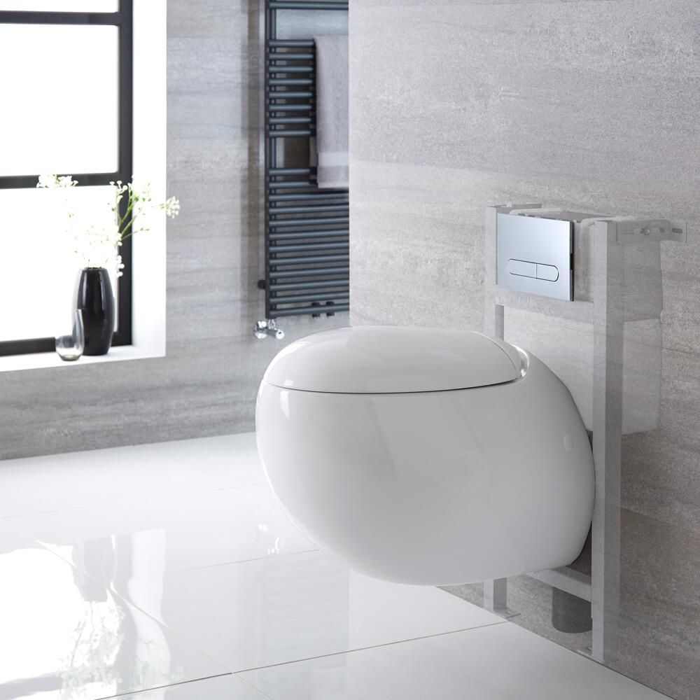 Milano Mellor - White Modern Wall Hung Toilet with Short Wall Frame - Choice of Flush Plate