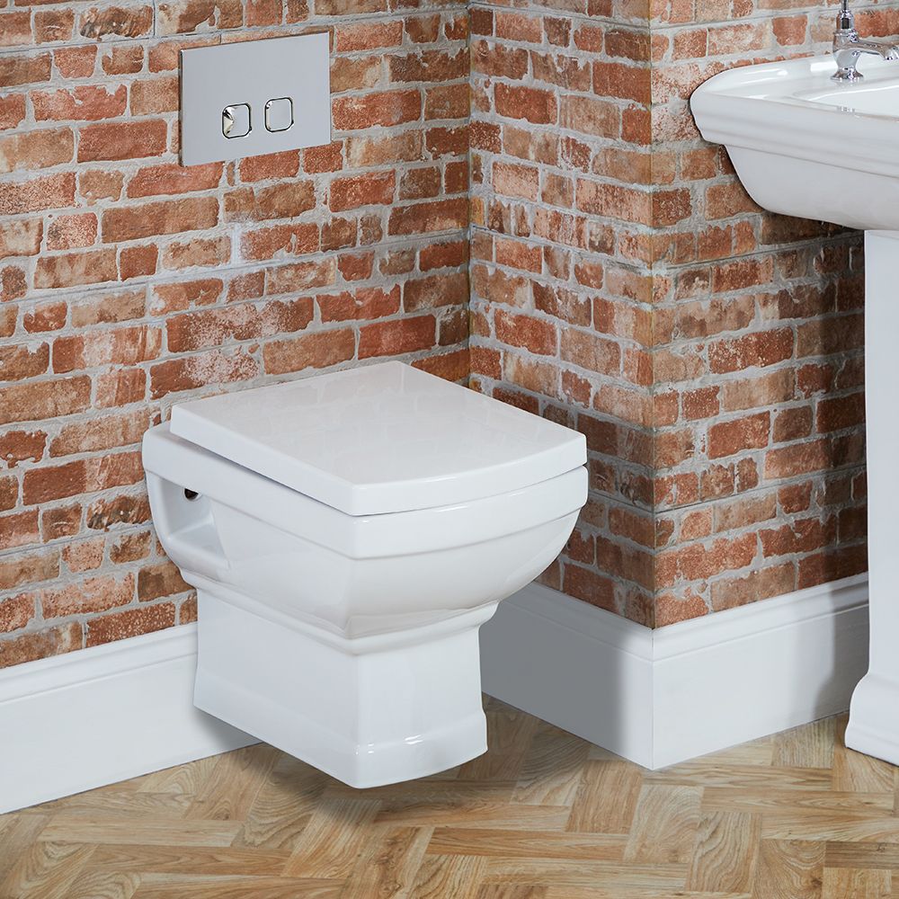 Milano Sandringham - Traditional Wall Hung Toilet with Wall Frame and Choice of Flush Plate