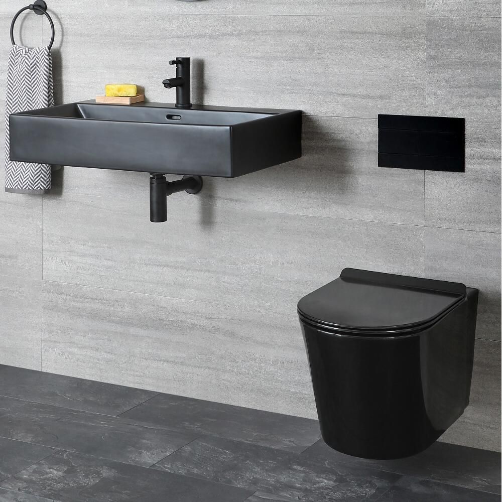 Milano Nero - Modern Wall Hung Toilet and Basin Set - Black