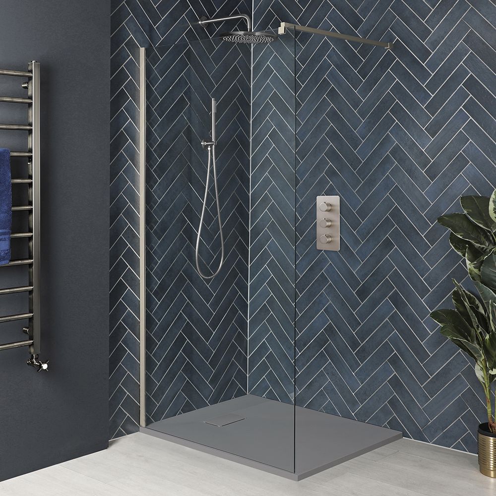 Milano Hunston - Brushed Nickel Walk-In Shower Enclosure with Slate Tray - Choice of Sizes