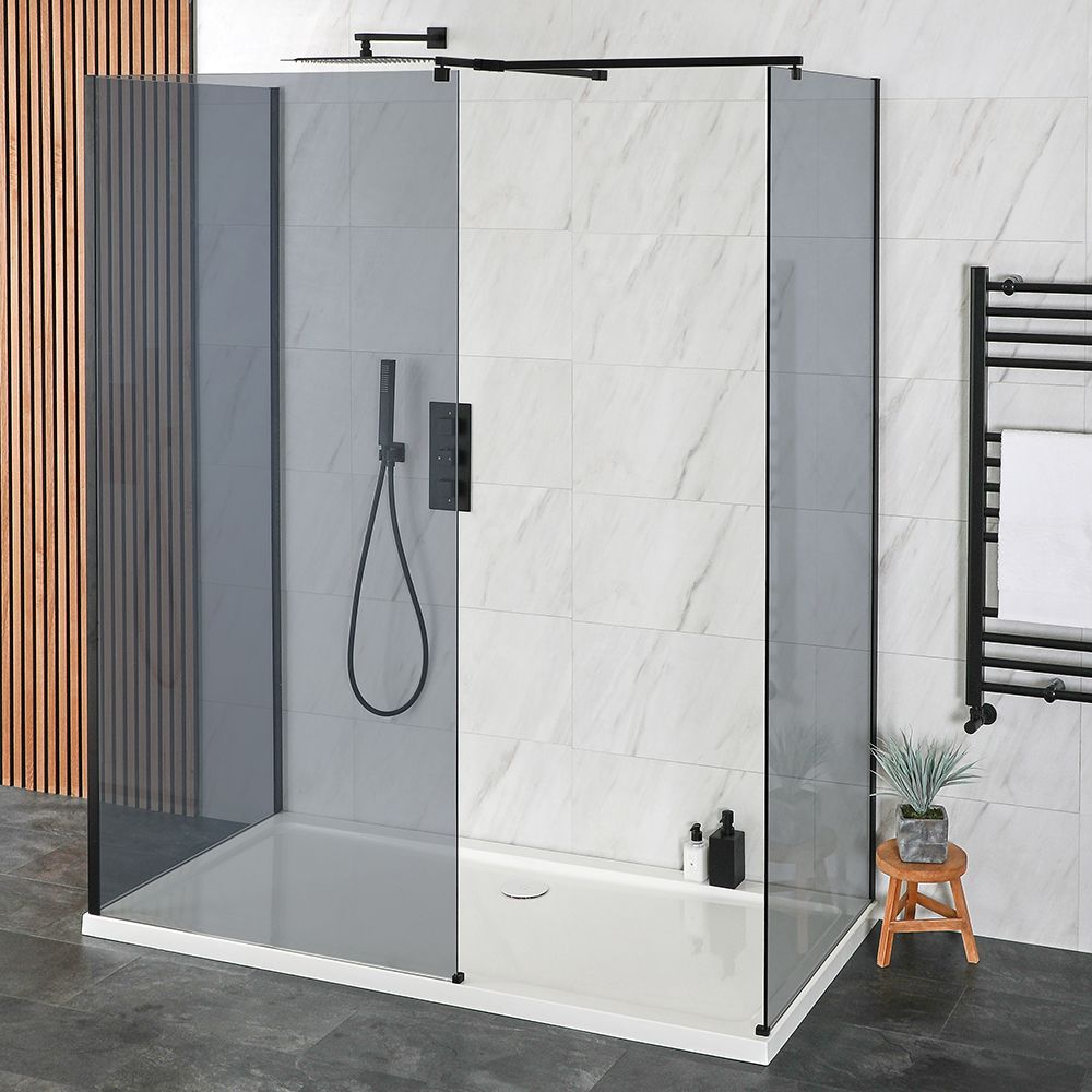 Milano Nero-Luna - Smoked Glass 3 Sided Walk-In Shower Enclosure with Tray - Choice of Sizes