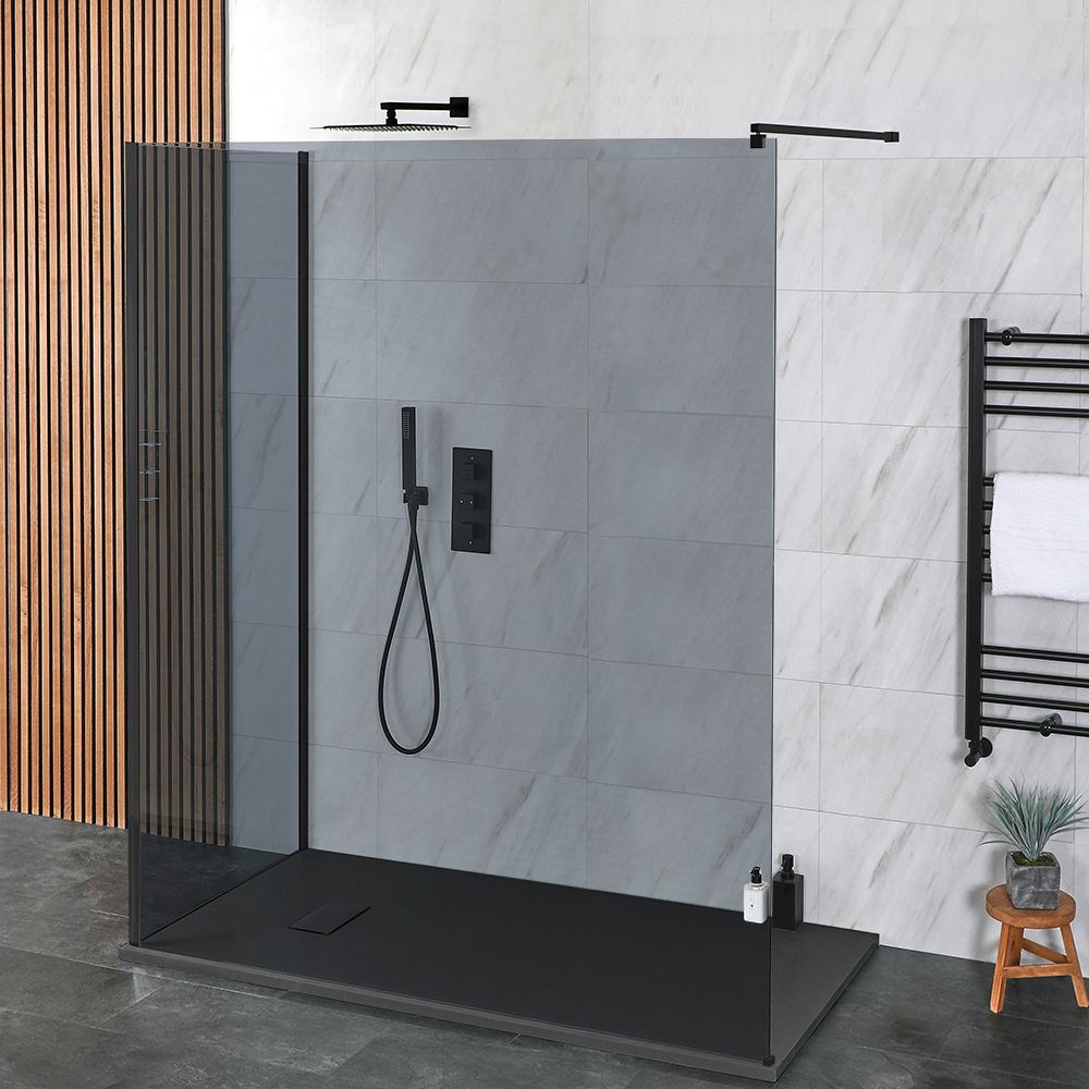 Milano Nero-Luna - Smoked Glass 2 Sided Walk-In Shower Enclosure with Slate Tray - Choice of Sizes