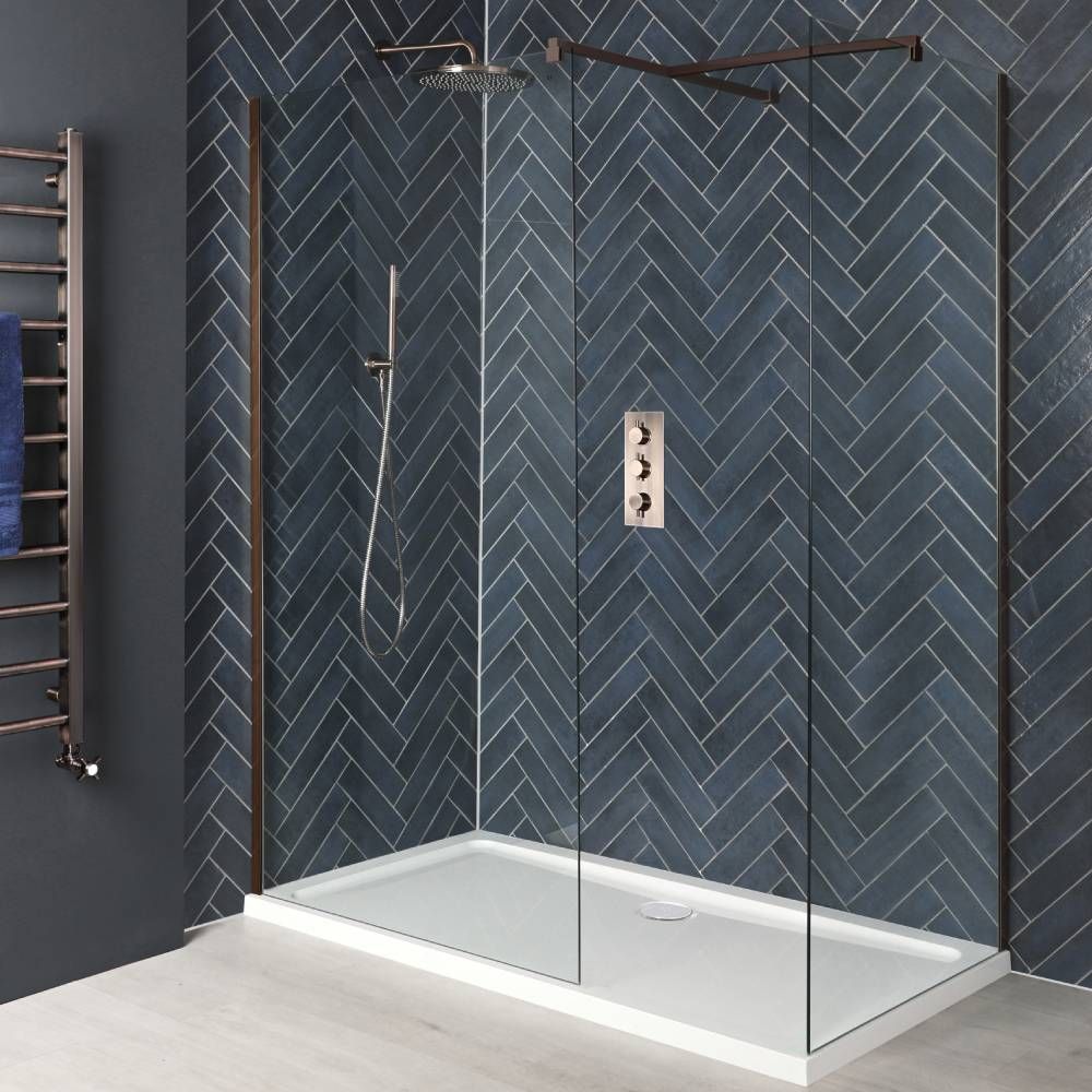 Milano Eris - Brushed Copper Corner Walk-In Shower Enclosure with Tray - Choice of Sizes