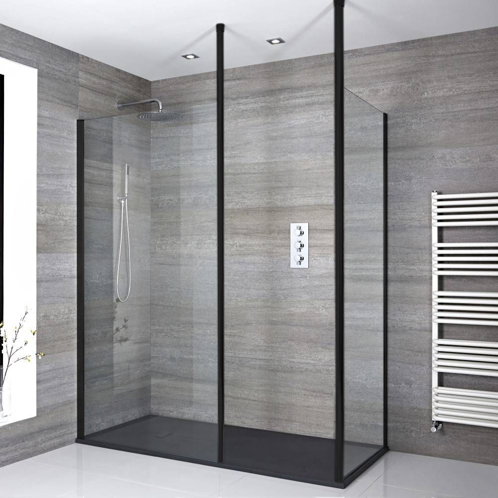 Milano Nero - Modern Corner Walk-In Shower Enclosure with Slate Tray - Choice of Sizes