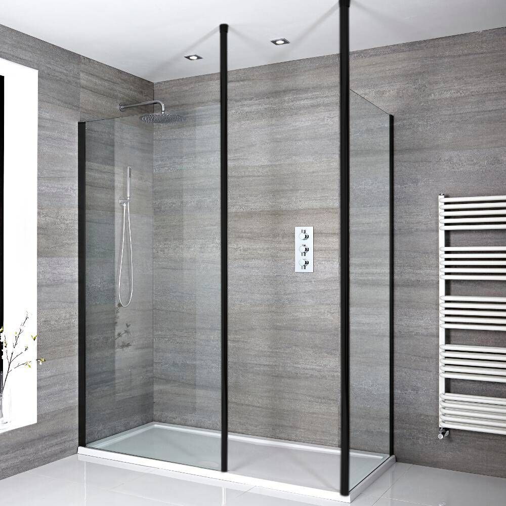 Milano Nero - Modern Corner Walk-In Shower Enclosure with Tray - Choice of Sizes